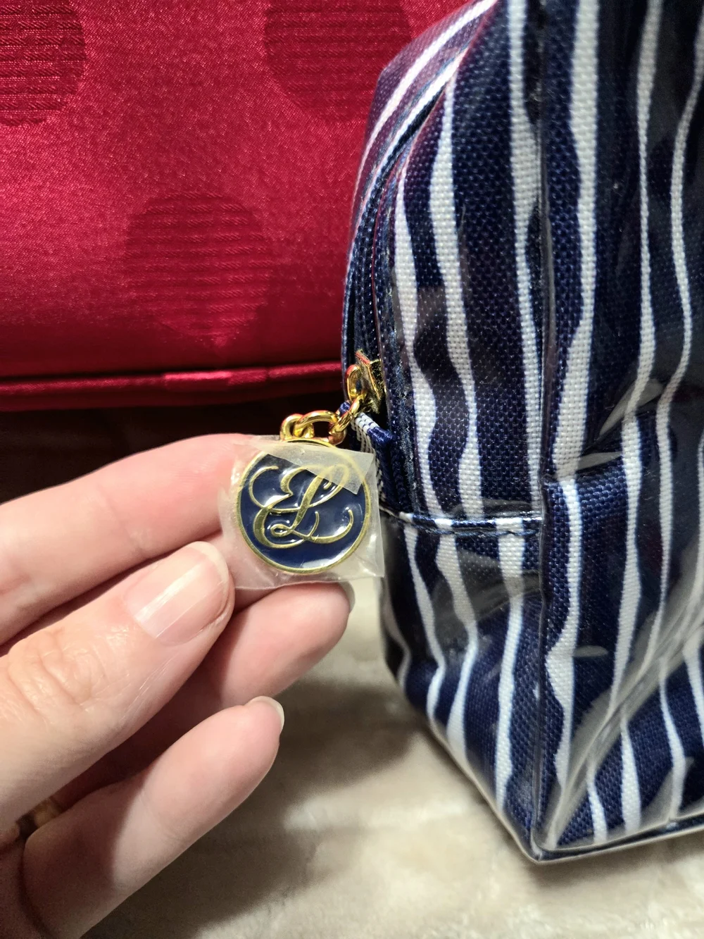 Estee Lauder Red Polka Dot and Blue Striped Cosmetic Pouches- NWOT